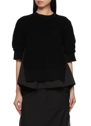Main View - Click To Enlarge - SACAI - Hybrid Pinstripe Back Knit Top