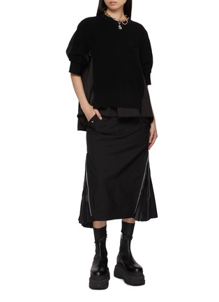 Figure View - Click To Enlarge - SACAI - Hybrid Pinstripe Back Knit Top