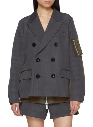 Main View - Click To Enlarge - SACAI - Hybrid Double Breasted Bomber Jacket Blazer