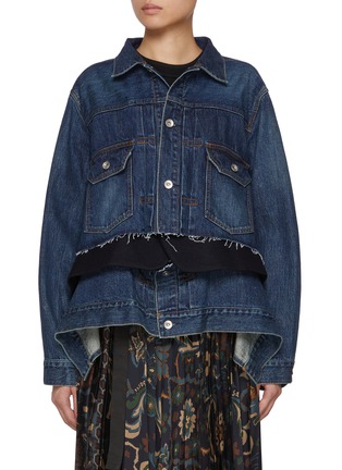 Main View - Click To Enlarge - SACAI - Deconstructed Hybrid Blazer Dark Wash Denim Jacket