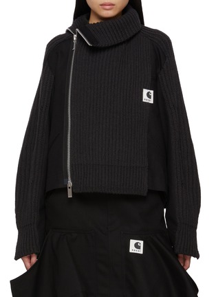 Main View - Click To Enlarge - SACAI - x Carhartt Asymmetrical Zip Knit Blouson Jacket