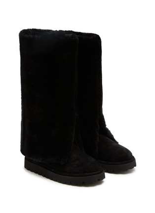 Figure View - Click To Enlarge - PEDDER RED - Talia Suede Shearling Knee High Boots