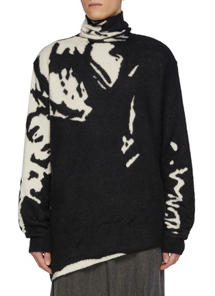 Main View - Click To Enlarge - DOUBLET - Inkblot Graffiti Jacquard Turtleneck Wool Blend Sweater