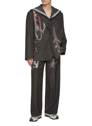 Figure View - Click To Enlarge - DOUBLET - Single Breasted Chain Embroidered Wool Tailored Jacket