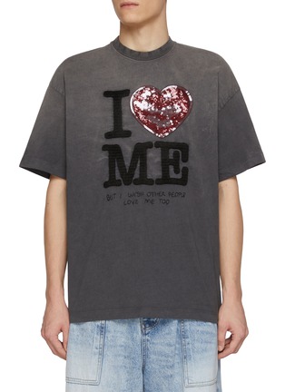 Main View - Click To Enlarge - DOUBLET - Sparkled I Heart Me Sequin Chenille Cotton T-Shirt
