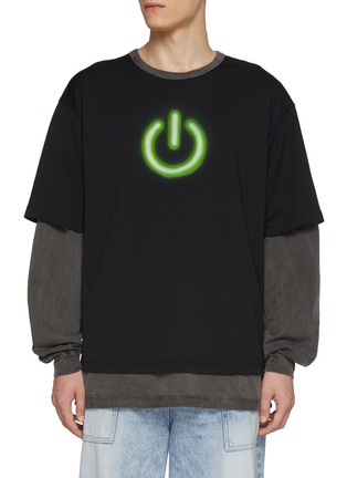 Main View - Click To Enlarge - DOUBLET - On Off Power Icon Reversible Cotton Blend T-Shirt