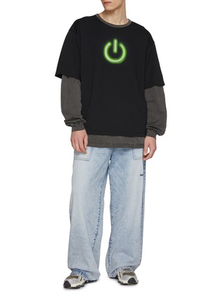 Figure View - Click To Enlarge - DOUBLET - On Off Power Icon Reversible Cotton Blend T-Shirt