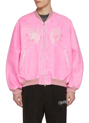 Main View - Click To Enlarge - DOUBLET - Skull Embroidery Flocked Denim Souvenir Jacket