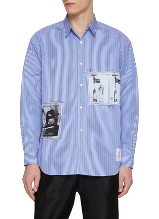 Main View - Click To Enlarge - COMME DES GARÇONS HOMME - Ralph Steadman Art Patchwork Striped Cotton Shirt