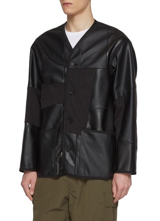 Detail View - Click To Enlarge - COMME DES GARÇONS HOMME - Faux Leather Patchwork Button Up Jacket