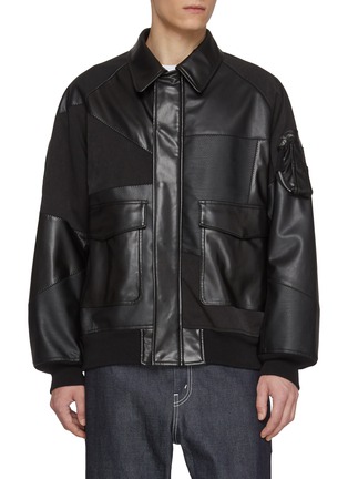 Main View - Click To Enlarge - COMME DES GARÇONS HOMME - Faux Leather Patchwork Zip Up Jacket