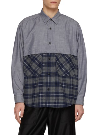 Main View - Click To Enlarge - COMME DES GARÇONS HOMME - Half Check Half Stripe Cotton Shirt