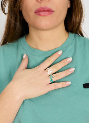 Detail View - Click To Enlarge - BEA BONGIASCA - Baby Vine Tendril 9K Gold Silver Crystal Enamel Ring  — EU 50