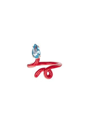 Main View - Click To Enlarge - BEA BONGIASCA - Baby Vine Tendril 9K Gold Silver Topaz Enamel Ring  — EU 54