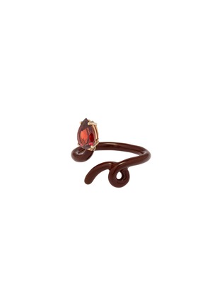 Detail View - Click To Enlarge - BEA BONGIASCA - Baby Vine Tendril 9K Gold Silver Garnet Enamel Ring  — EU 54