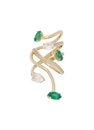 Main View - Click To Enlarge - BEA BONGIASCA - Vine Wrapped 9K Gold Emerald Crystal Diamond Cocktail Ring — EU 54