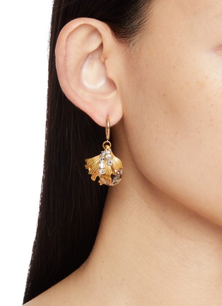 Figure View - Click To Enlarge - MONSHIRO - Ginkgo Hoop Gold Plated Brass Crystal Earrings