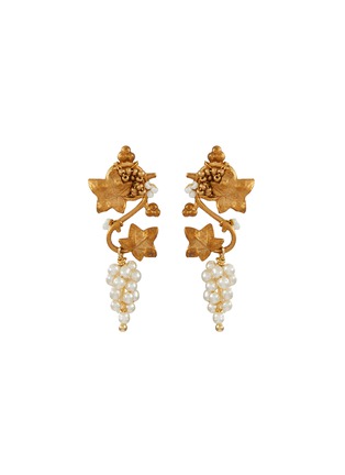 Main View - Click To Enlarge - MONSHIRO - Budou Leaf Gold Plated Brass Glass Pearl Earrings