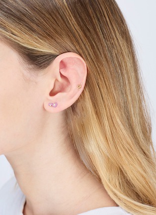 Detail View - Click To Enlarge - BEA BONGIASCA - Mini Loop 9K Gold Diamond Enamel Single Earring
