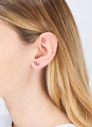Detail View - Click To Enlarge - BEA BONGIASCA - Mini Loop 9K Gold Diamond Enamel Single Earring