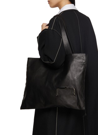 Figure View - Click To Enlarge - DISCORD YOHJI YAMAMOTO BAGS - Large Clasp Leather Tote Bag