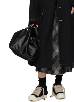Back View - Click To Enlarge - DISCORD YOHJI YAMAMOTO BAGS - Medium Draped Tulip Leather Handbag