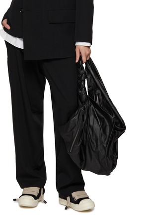 Figure View - Click To Enlarge - DISCORD YOHJI YAMAMOTO BAGS - Draped Zip Leather Handbag