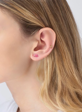 Detail View - Click To Enlarge - BEA BONGIASCA - Mini Loop 9K Gold Diamond Enamel Single Earring