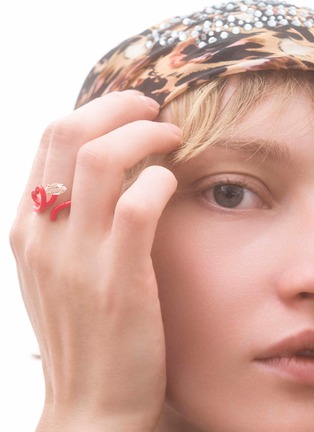 Detail View - Click To Enlarge - BEA BONGIASCA - Baby Vine Heart 9K Gold Sterling Silver Enamel Crystal Ring — EU 52