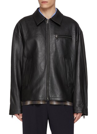 Main View - Click To Enlarge - WOOYOUNGMI - Flannel Hem Leather Shirt Jacket