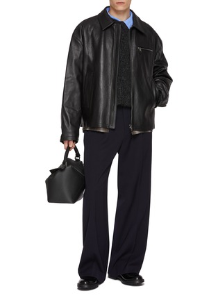 Figure View - Click To Enlarge - WOOYOUNGMI - Flannel Hem Leather Shirt Jacket