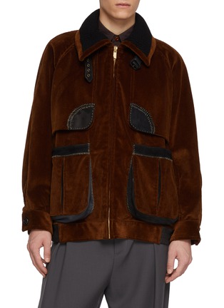 Main View - Click To Enlarge - KOLOR - Faux Leather Accents Textured Cotton Jacket