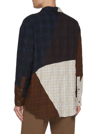 Back View - Click To Enlarge - SONG FOR THE MUTE - Oversized Chequered Panel Cotton Wool Shirt