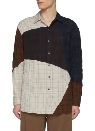 Main View - Click To Enlarge - SONG FOR THE MUTE - Oversized Chequered Panel Cotton Wool Shirt