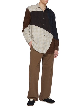 Figure View - Click To Enlarge - SONG FOR THE MUTE - Oversized Chequered Panel Cotton Wool Shirt
