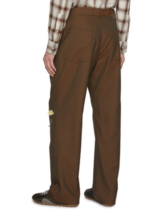 Back View - Click To Enlarge - SONG FOR THE MUTE - Pleated Flower Embroidered Cotton Wool Chambre Gabardine Pants
