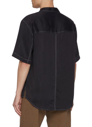 Back View - Click To Enlarge - SONG FOR THE MUTE - Oversized Contrast Stitch Peach Cupro Shirt
