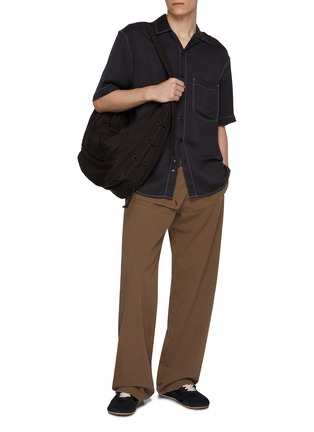 Figure View - Click To Enlarge - SONG FOR THE MUTE - Oversized Contrast Stitch Peach Cupro Shirt
