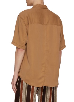 Back View - Click To Enlarge - SONG FOR THE MUTE - Oversized Contrast Stitch Peach Cupro Shirt
