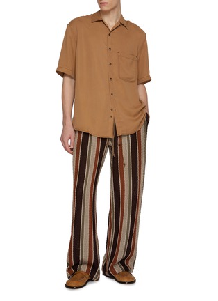 Figure View - Click To Enlarge - SONG FOR THE MUTE - Oversized Contrast Stitch Peach Cupro Shirt