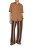 Figure View - Click To Enlarge - SONG FOR THE MUTE - Oversized Contrast Stitch Peach Cupro Shirt