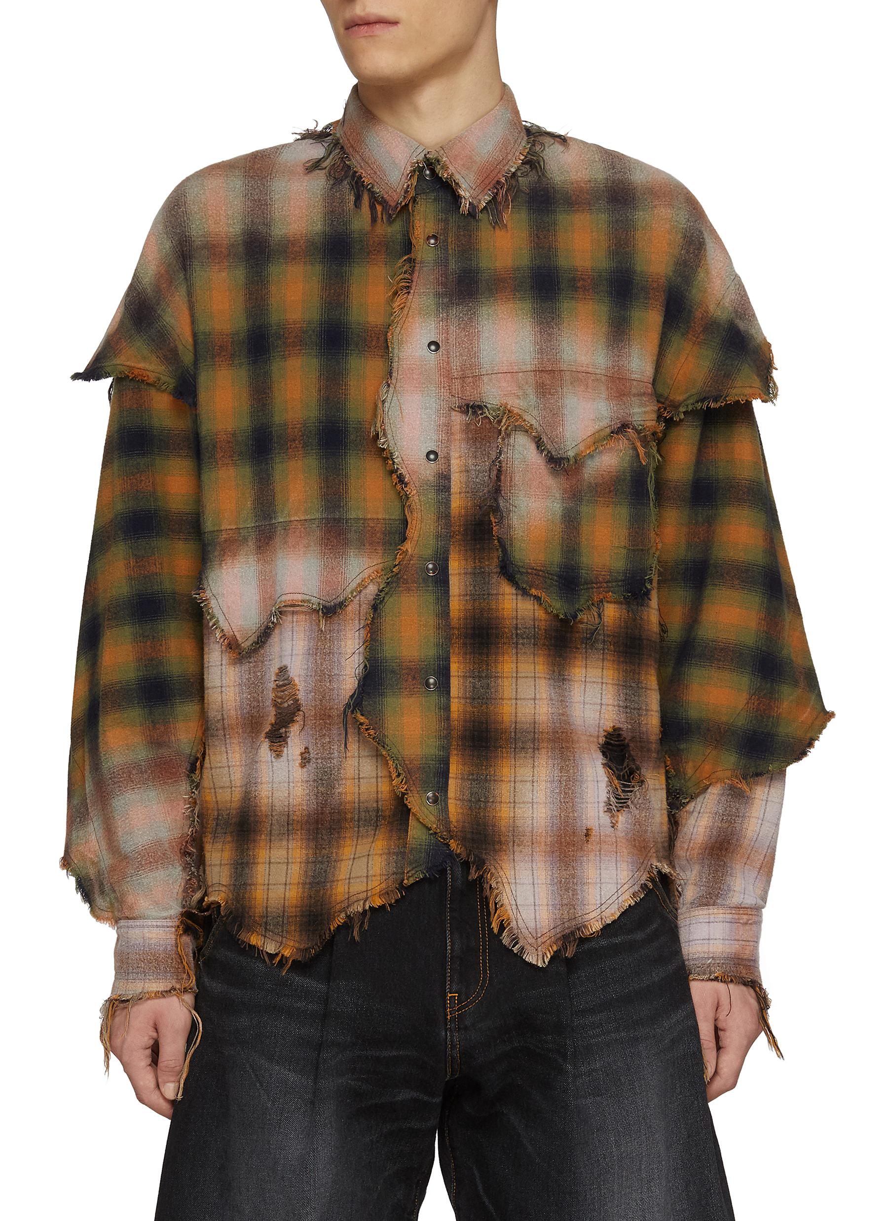 KHOKI | Vintage Effect Chequered Patchwork Cotton Shirt