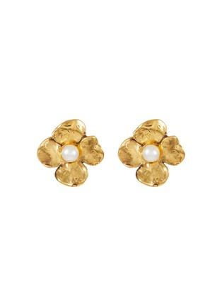 Main View - Click To Enlarge - GOOSSENS - Flora Flower 24K Gold Plated Pearl Stud Earrings