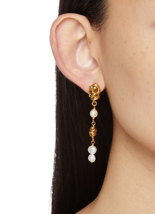Front View - Click To Enlarge - GOOSSENS - Riviera 24K Gold Plated Pearl Pendant Earrings