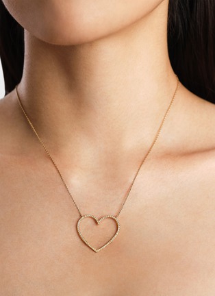 Detail View - Click To Enlarge - BIJOU DE M - Dia Open Heart 18K Gold Diamond Necklace — Size L