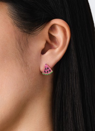 Detail View - Click To Enlarge - BIJOU DE M - Watermelon 18K Rose Gold Diamond Ruby Garnet Single Earring