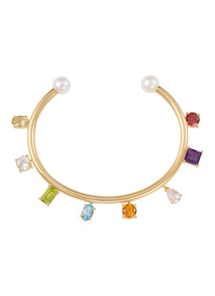 Detail View - Click To Enlarge - BIJOU DE M - Colour Stone 18K Gold Plated Sterling Sliver Freshwater Pearl Bangle — Size L