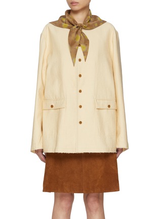 Main View - Click To Enlarge - FAFAMOON - Silk Scarf Draped Round Neck Suit Jacket