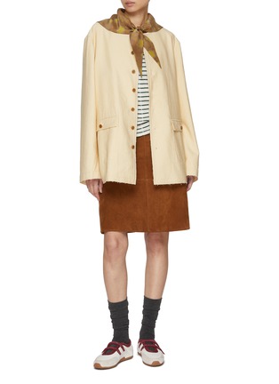 Figure View - Click To Enlarge - FAFAMOON - Silk Scarf Draped Round Neck Suit Jacket