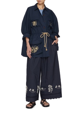 Figure View - Click To Enlarge - FAFAMOON - Lace Patchwork Embroidered Cotton Wide Leg Pants